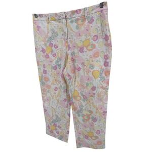 Talbots Crop Pants Women 14 Floral Print Pink Yellow Mint Green flattering New